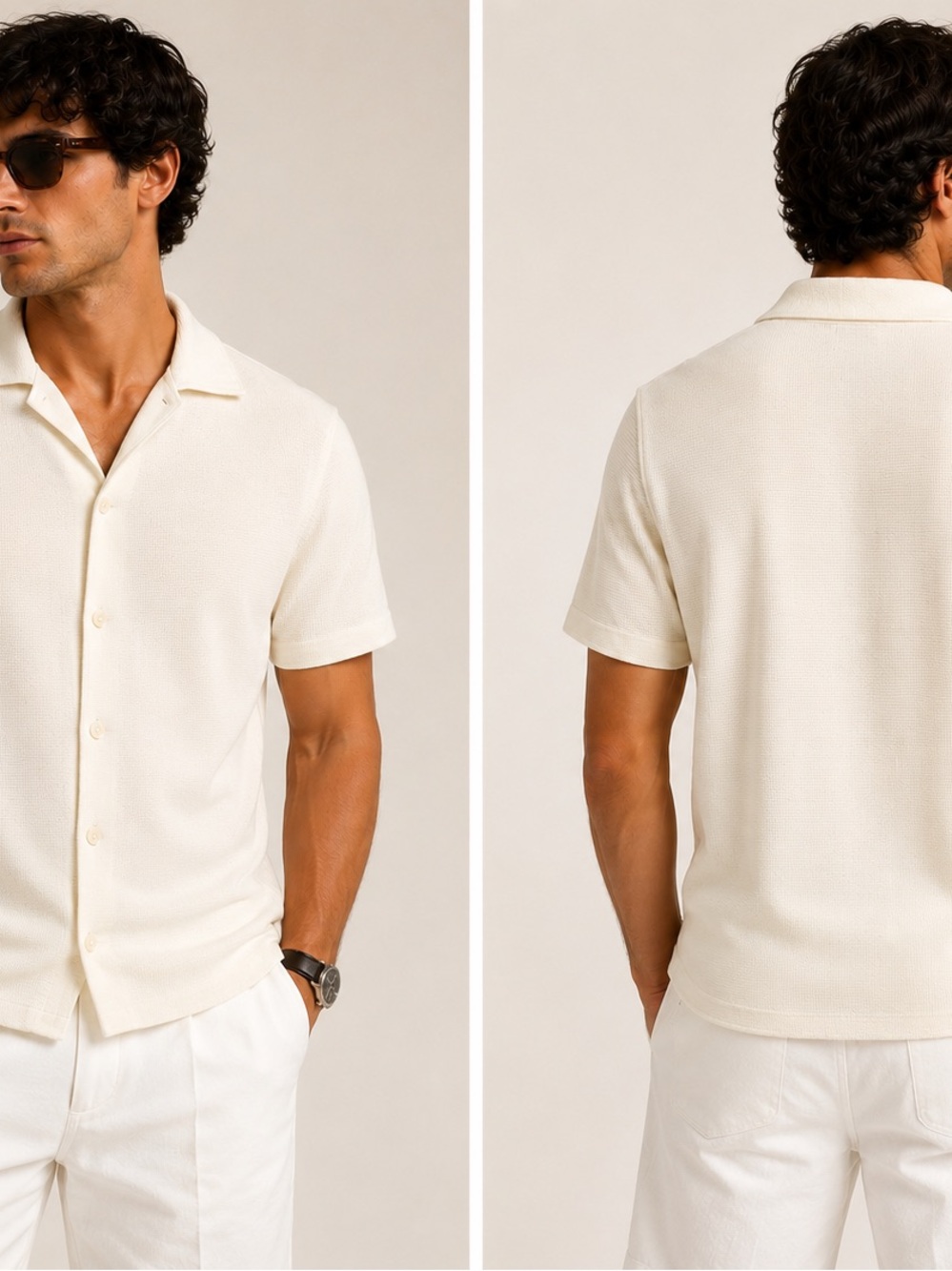 Zara Cream Textured Knit Polo Button Shirt Men’s Medium